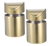 BEBEMOKO 2pcs Mini Desk Trash Can Stainless Steel Swing Top Lid Small Garbage Bin for Compact Spaces Countertop Kitchens