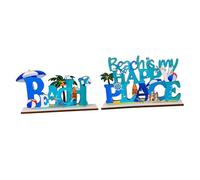 BEBEMOKO 2Pcs Wooden Ocean Alphabet Decors Creative Home Ornaments Living Decorative Letters Beach Theme Craft for Party Accessories and Table Display