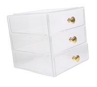 BEBEMOKO 3-layer Stackable Acrylic Storage Box with Drawers, Desktop Organizer for Makeup, Jewelry, and Skincare, Gold Handle Multipurpose Cosmetic Storage Case for Home and Office