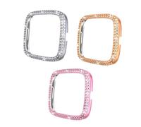 BEBEMOKO 3pcs Bling Crystal Diamond Frame Watch Protective Case Compatible with Fitbit Scratch-resistant Cover Easy to Install for Stylish Protection Random Color