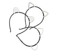 BEBEMOKO 3pcs Cat Ears Headband Set Rhinestones Alloy Hair Accessories for Women, Fine Headbands for Halloween, Cosplay and Party Use