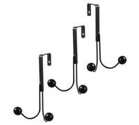 BEBEMOKO 3Pcs Heavy Duty Over The Door Hooks Black Iron Double Ball Design Punch Coat Towel Rack for Bedroom and Office with Stable Load-Bearing and Scratch-Resistant Finish