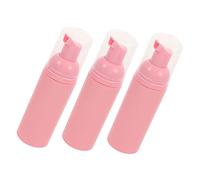 BEBEMOKO 3pcs Portable Foam Soap Dispenser Bottles with Pink Pump and Transparent Cover Refillable Travel Toiletries Containers Lightweight Pet Material for Convenient Daily Use