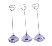 BEBEMOKO 3PCS Purple Heart-Shaped Crystal Note Clip Holders with Diamond Base Stable Photo and Memo Stand for Home Wedding Party Decoration and Office Use