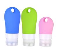 BEBEMOKO 3pcs Silicone Travel Bottles Pink Blue Green Refillable Squeeze Cosmetic Dispenser for Toiletries Shampoo Shower Gel Portable Containers
