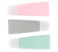 BEBEMOKO 3pcs Silicone Travel Bottles Refillable Cosmetic Containers for Shampoo Shower Gel Portable Lightweight in Green Pink Grey for Camping Business Trips