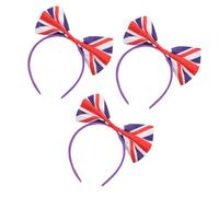 BEBEMOKO 3Pcs Union Jack Bowknot Hair Clasps Large Flag Headbands Comfortable Elastic Bow Hair Hoops for Uk Fans Party Accessories