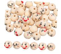 BEBEMOKO 40pcs Natural Wood Smile Face Round Beads with Large for Craft Making Loose Wooden Spacer Beads for Bracelets Charms DIY Jewelry Original Lotus Wood Color