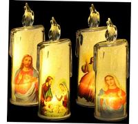 BEBEMOKO 4pcs Led Candle Lamp Jesus Electric Candle Light for Christmas Easter Spiritual Home Decor Warm Light for Table Desk Unique Religious Without Base