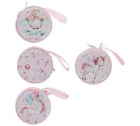 BEBEMOKO 4PCS Mini Earbud Carry Case Compact Tinplate Storage Boxes with Mixed Unicorn Patterns Portable Coin Pockets for Earphones Candy and Small Items Suitable for Travel and Daily Use
