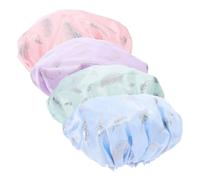 BEBEMOKO 4pcs Shower Hat for Women Double Layer Satin Reusable Bath Headset for Hair Care and Salon Use