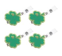 BEBEMOKO 4pcs St Patrick’s Day Retractable Clover Nurse Badge Reel Set - Glitter Id Card Holder with Clip for Office, Holiday Party, Teacher and Healthcare Use