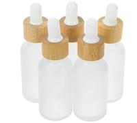 BEBEMOKO 5pcs Glass Dropper Bottle Bamboo Cap Frosted Essential Oil Bottles for Travel Leakproof Perfume Sample