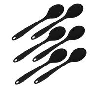 BEBEMOKO 6pcs Black Silicone Kitchen Spoons Heat Resistant Nonstick Cooking Utensils with Sealed Handles for Mixing Stirring Baking and Serving Soup