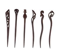 BEBEMOKO 6pcs Ebony Hair Sticks Wooden Hair Accessories Vintage Retro Geometric Hollow Carved Design No Scratch Never Fade for Women Girls Prom Recital Random Style