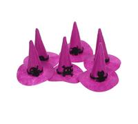 BEBEMOKO 6pcs Halloween Felt Witch Hats for DIY Decoration Soft Small Wizard Hats with Spider Cat Elf Pumpkin for Group Crafting Halloween Party Festival Home Decor