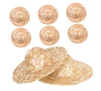 BEBEMOKO 8Pcs Mini Straw Hats for Dolls Realistic DIY Decoration Crafting Accessories Lightweight Woven Top Hats for Mini House Ornaments and Figurines