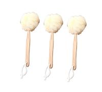 BEBEMOKO Bath Balls Bath Puff Long Handle Exfoliating Shower Scrubber for Home Bathroom Use - Nylon and Wood Construction with Blood Circulation Stimulation, 3pcs Set