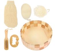 BEBEMOKO Bath Exfoliating Brush and Body Scrubber Kit Four Piece Set Natural Wood for Daily Deep Cleaning Spa and Shower Essentials for Women