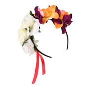 BEBEMOKO Beige Rose Flower Wreath Headband Floral Crown Hair Accessory for Women Festival Wedding Party Halloween Cosplay Comfortable Headpiece