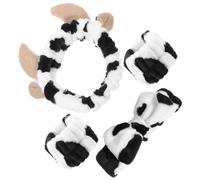 BEBEMOKO Cow Print Face Washing Headbands and Wrist Bands for Women Soft Elastic Spa Hairbands with Chic Bowknot Design Skin-friendly Makeup and Skincare Accessories for Daily Use