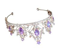 BEBEMOKO Crystal Bridal Crown Wedding Tiara Hair Accessory Gold Purple Rhinestone Headpiece for Bride Birthday Party Prom Hair Jewelry for Women