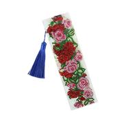 BEBEMOKO DIY Rose Pattern Rhinestone Book Page Marker with Resin Beads and Tassel Handmade Diamond Beads Painting Bookmark Art Craft for and Home Decor