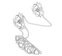 BEBEMOKO Gothic Chain Ring for Women Hollow Floral Pattern Finger Jewelry Female Nail Art Accessory Punk Aesthetic Statement Fingerwear for Halloween and Daily Wear