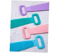 BEBEMOKO Long Silicone Shower Towel Exfoliating Back Scrubber Strap with Hand Hoops for Deep Body Cleansing and Massage Blue Bathing Brush for Neck Shoulders and Back Skin Care