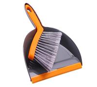 BEBEMOKO Mini Broom and Dustpan Cleaning Set Plastic Brush for Desktop and Home Use, Compact Gray and Orange Mini Cleaner for Table and Keyboard Cleaning