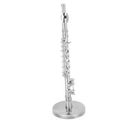 BEBEMOKO Miniature Flute Model with Stand and Storage Box Scale Silver Musical Instrument Ornament for Home Office and Doll House Decor Realistic Glossy Finish