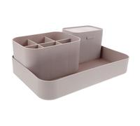 BEBEMOKO Pink Grey 3pcs Nail Organizer Set Large Tray and Pen Holder, Desktop Storage Box for Manicure Tools, Multifunctional Nail Holder for Office and Vanity
