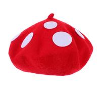 BEBEMOKO Red Mushroom Beret Hat for Novelty Mushroom Cosplay Headgear Party Accessory Soft Decorative Cap for Photography Props and Fancy Dress