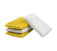BEBEMOKO Reusable Glitter Dish Sponge Set 4pcs, Compact Multi-Function Kitchen Wok Cleaning Sponges with Gold Silver Colors for Household Dish Scrubbing and Pan Cleaning