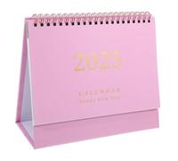 BEBEMOKO Spiral Binding Desktop Calendar Pink Minimalist Small Office Standing Calendar for Yearly Planning and Daily Scheduling