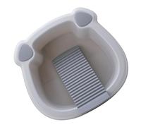 BEBEMOKO Thickened Small Gray Wash Basin with Hand Washing Clothes Board Foot Wash Basin for Dormitory and Travel