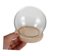 BEBEMOKO Transparent Glass Dome Display Cover with Wooden Base Dust Cloche for Eternal Flowers and Mini Clay Figures Round Glass Showcase for Home and Desktop Ornament