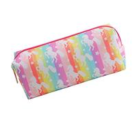 BEBEMOKO Unicorn Cartoon Pattern Multi-Function Pencil Bag with Zipper for Children Girls, Large Capacity Rainbow Color Pen Storage Case Suitable for School and Travel