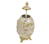 BEBEMOKO Vintage Baroque Toothpick Dispenser Automatic Push Button Holder with Embossed Gold White Rose Pattern Portable Dustproof Storage Box for Kitchen Countertops Dining Tables Party
