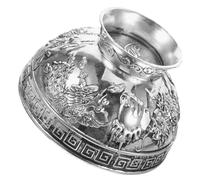 BEBEMOKO Vintage Style Buddhist Water Offering Bowl with Dragon Phoenix Pattern Holy Silver Ritual Container for Home Temple Worship and Meditation Practical Sacrifice Prop for Blessing and