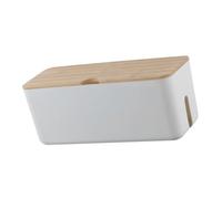 BEBEMOKO Wall-mounted Cable Management Box with Bamboo Cover Capacity Plastic Cord Organizer for Power Strips and Adapters Heat Dissipating Multipurpose Storage for Home and Office Use