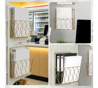 BEBEMOKO Wall Mounted Metal Book Holder Gold Wire Magazine Rack Brochure Display Stand for Comic Book Storage and Home Office Organization