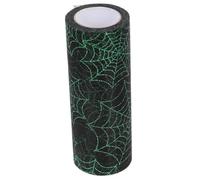 BEBEMOKO Yards Black Green Organza Spider Web Mesh Ribbon for Halloween Decorations DIY Crafts Unique Eerie Design for Bouquets and Spooky Events