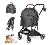 Beberoad 3-in-1 Foldable Dog Cat Stroller, Black, for Small Medium Dogs Cats, with Detachable Carrier, Easy Travel, Safe & Smooth Ride, Comfortable & Breathable, Durable & Easy to Clean, Pet Supplies
