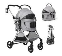Beberoad 3-in-1 Pet Stroller Dog Pram Detachable Carrier Car Seat Pet Strollers for Small Dogs Cats, Dog Cat Buggy Pushchair Trolley, Folding Lightweight Travel Pet Pram with Mattress (Grey)