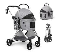 Beberoad 3-in-1 Pet Stroller Dog Pram Detachable Carrier Car Seat Pet Strollers for Small Medium Dogs Cats, Dog Cat Buggy Pushchair Trolley, Folding Lightweight Travel Pet Pram with Mattress (Grey)