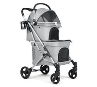 Beberoad Double Pet Stroller for Small Medium Dogs and Cats Lightweight Foldable Pet Stroller for Travel Camping (Grey)