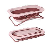 Beberoad Love Collapsible Toddler Bathtub Portable Travel Toddler Tub Foldable Bathtub with Adjustable Height for Toddler Girl 1-3 (Pink)