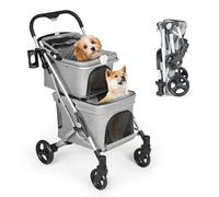 Beberoad Pets Double Pet Stroller for Small Medium Dogs and Cats Lightweight Foldable Pet Stroller for Travel Camping (Grey)