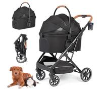 Beberoad Pets T6 Luxury Pet Stroller for Medium Dogs Up to 66lbs or 2 Small Pets - 3-in-1 Dog & Cat Stroller with Removable Carrier, Foldable & Lightweight (Black)